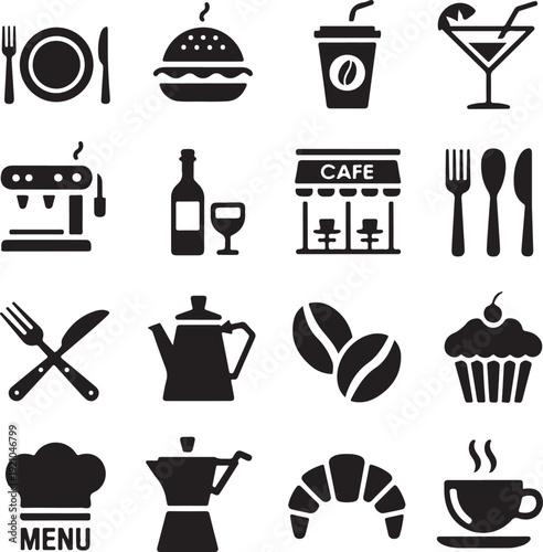 Cafe and restaurant icon set isolated on white background. Vector illustration