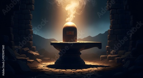 Ancient shiva Lingam with soft light, made by Ai