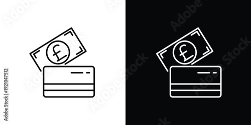 Vector icon illustration of a credit card and a currency note on a black and white background