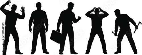 PrintBlack silhouette collection of professional construction workers and business men in various poses,