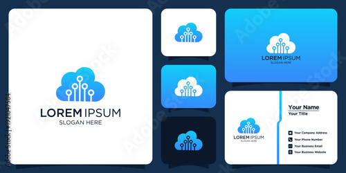 Modern technology cloud logo design with circuits and data symbols, suitable for digital services and IT companies