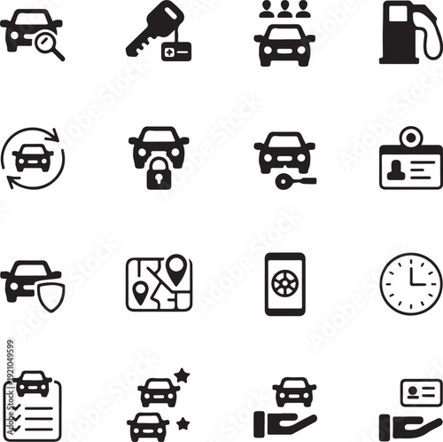 Car sharing black glyph icons vector set