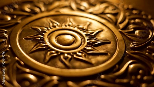 Ornate Golden Sun Symbol Closeup.