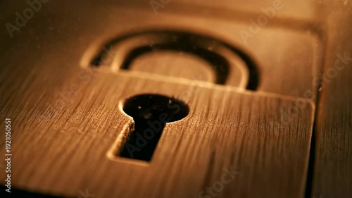 Wooden Door Keyhole Closeup Security Access.