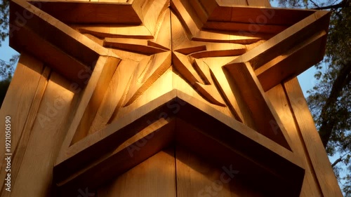 Wooden Star Shaped Architectural Detail Closeup.