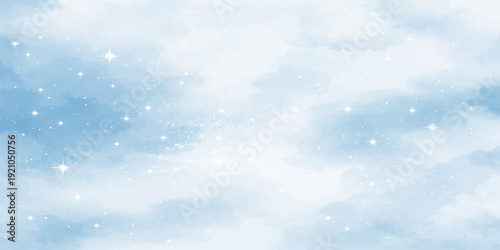 Fluffy white clouds float through a bright blue sky atmosphere where abstract bokeh light and natural sunlight create a beautiful summer view of clear heavenly air