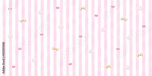 Vintage floral vector design featuring a seamless pattern with pink hearts and flowers for baby scrapbook paper, love cards, and textile decoration