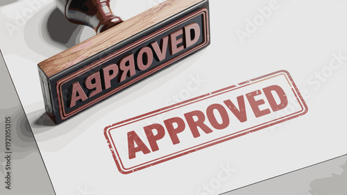 Official APPROVED rubber stamp impression on crisp white paper, symbolizing successful completion, verification, and final authorization in a professional business or administrative setting, highlight