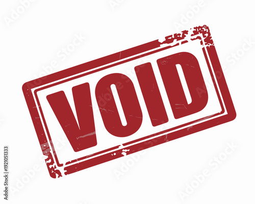 Retro Red "VOID" Stamp Graphic Overlay, Officially Denied or Rejected Document Seal, Vintage Grunge Textures on White Background, Ideal for Legal Contracts, Business Rejection, Creative Projects and D
