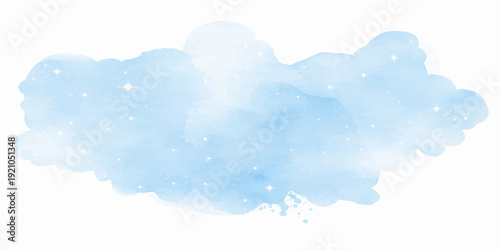 Abstract watercolor background featuring a beautiful bright blue sky with white clouds and sunny summer light across the clear atmosphere