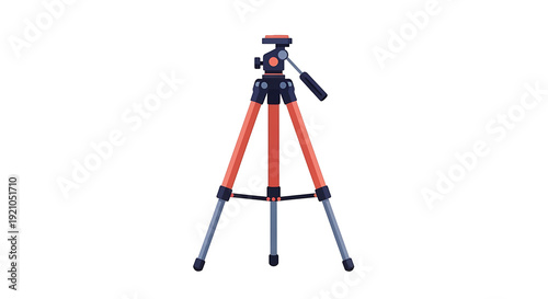 Professional black and orange camera tripod standing upright isolated on transparent background