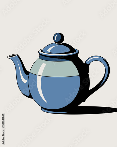 Modern Teal and Blue Teapot Illustration for Beverage Service: A Clean, Minimalist Graphic Resource for Cafes, Tea Rooms, and Kitchenware Brands promoting a Relaxing Morning Ritual, Afternoon Tea Brea