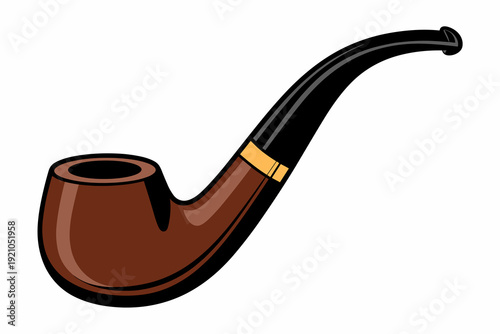 Classic brown tobacco pipe, a traditional smoking accessory for leisure and contemplation, elegantly designed with a black stem and gold band, perfect for illustrations representing vintage habits, ge
