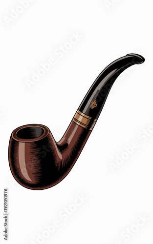 Classic Vintage Briar Tobacco Pipe Illustration, Refined Gentleman's Smoking Accessory, Hobby Collection Object, Nostalgic Retro Leisure Pursuit in an Artistic Drawing Style, Isolated Studio Portrait
