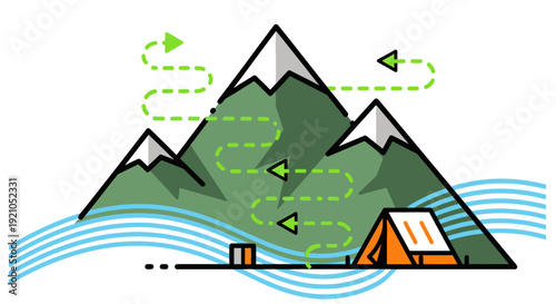 Camping Tent Mountain Landscape Illustration.