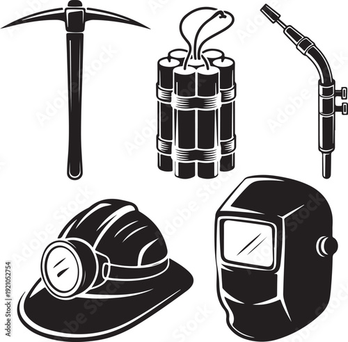 Welder and miner work tools collection