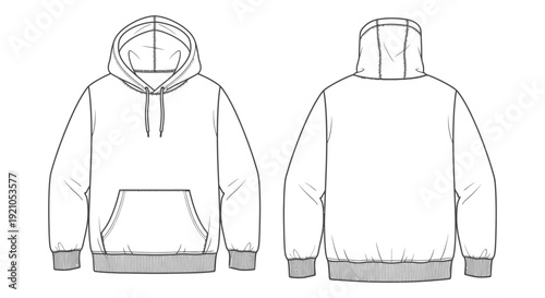 blank hoodie design template with front and back views a vector illustration perfect for technical fashion flat sketches and apparel mockups.