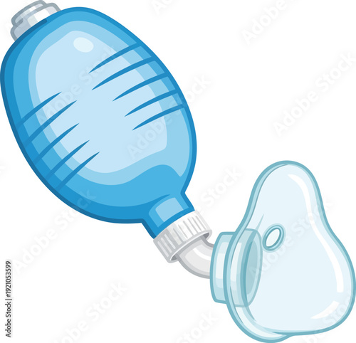 Resuscitator bag with oxygen mask for medical emergency breathing assistance vector