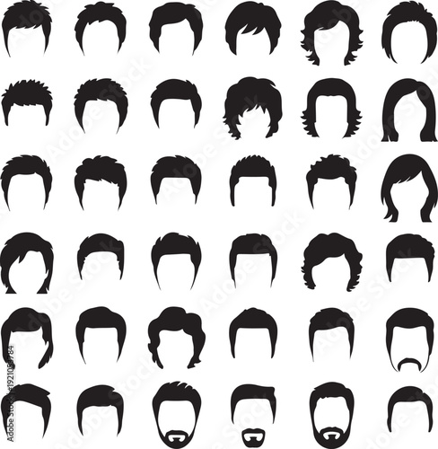 Woman and man hair, vector hairstyle silhouette