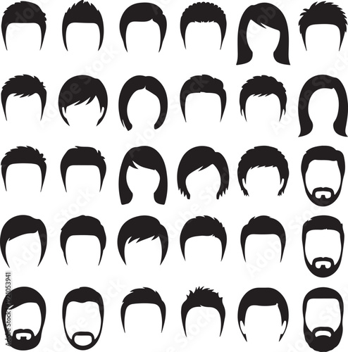 Woman and man hair, vector hairstyle silhouette
