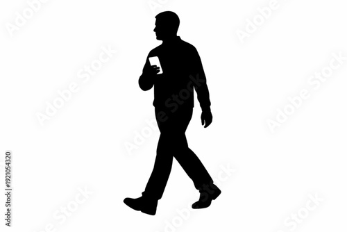 Business Professional Walking While Using Smartphone Silhouette – Mobile Communication Concept