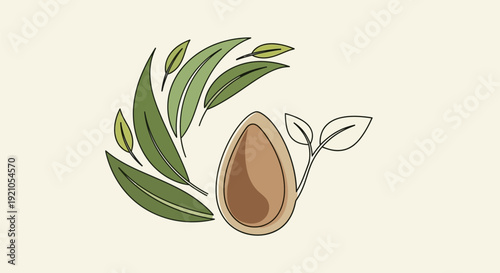 Illustration of an Avocado with Leaves.