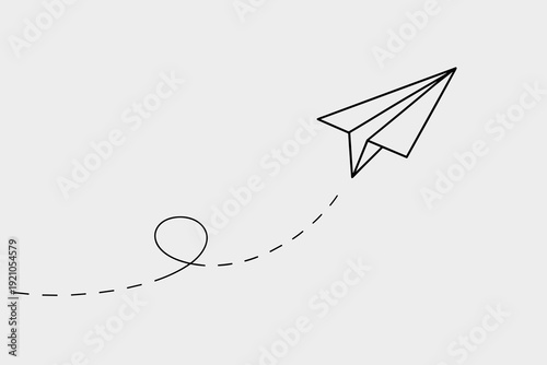 Simple Black Outline Paper Airplane Flying on White Background, Depicting Travel, Adventure, and Inspiration, Minimalist Line Art Symbolizing Freedom and Journey, Perfect for Creative Projects, Busine