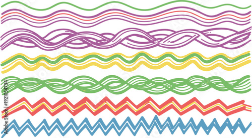 A vibrant array of colorful waves showcasing a variety of patterns and styles Vector