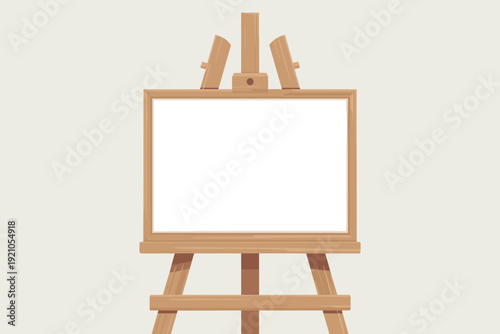 Blank White Art Canvas on a Wooden Easel Stand Isolated on Soft Beige Background - Versatile for Presentations, Education, Creative Projects, and Digital Art Display - Studio Setup for Drawing, Painti