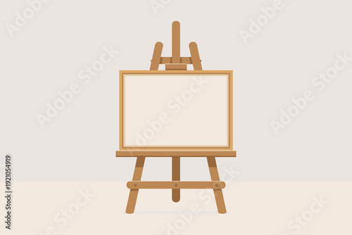 Blank Canvas on Wooden Easel: Artist's Studio Setup for Creative Inspiration and Project Planning, Minimalist Design, Blank Art Board for Painting, Drawing, Presentation, Marketing, or Education, Empt