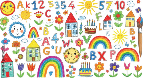 A vibrant and colorful illustration of various educational elements and symbols Vector