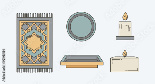 Prayer Rug Mirror Book Candles Religious Items.