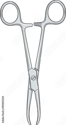 Surgical forceps tool medical instrument handheld clamp for surgery and healthcare professionals detailed illustration vector