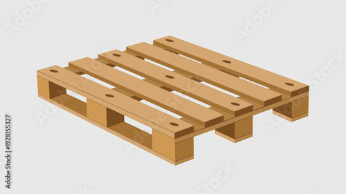 Minimalist Isometric Wooden Shipping Pallet Isolated on Light Gray Background - Versatile Logistics, Warehouse Storage, Industrial Supply Chain, Material Handling, Cargo Transport, Freight Packaging,