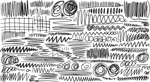 A diverse collection of intricate and abstract line drawings showcasing various patterns and designs. Vector