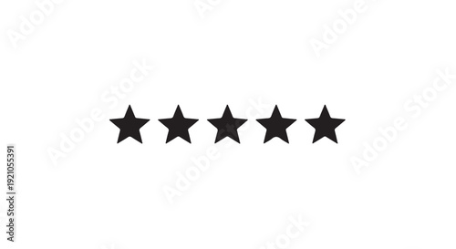 Five black stars rating in simple minimalist design with dark color scheme on white background for customer review