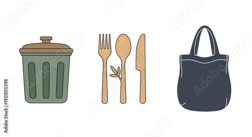 Reusable Bag and Utensils with Trash Can.