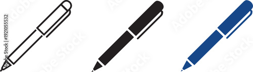 Ball Pen Outline Colorful and Glyph Icon Set. Modern Writing Tool Vector Collection.