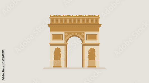 Iconic Arc de Triomphe Monument in Paris, France, Representing Triumph and Victory, a Famous Landmark Architectural Design, Classical French Style, Minimalist Flat Illustration, Travel Destination Sym