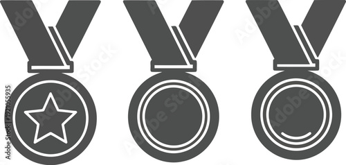 Three modern flat design award medals with ribbons celebrating achievement and success vector