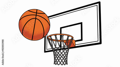 Dynamic Basketball in Mid-Air Approaching Hoop and Net for Slam Dunk Shot in Outdoor Sports Arena, Exciting Game Moment, Action Photography for Athletic Events, Fitness Motivation, Sports Lifestyle, C