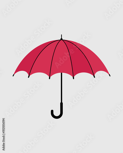 Vibrant Red Umbrella Open and Ready for Rain, Illustrating Protection and Safety Outdoors. A cheerful, graphic representation perfect for weather forecasts, event planning, outdoor activities, and per