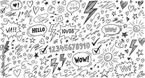 A vibrant collection of diverse doodles and hand-drawn illustrations Vector