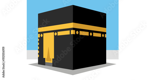Kaaba, Islam's holiest site, Mecca, Saudi Arabia - Flat Design Illustration