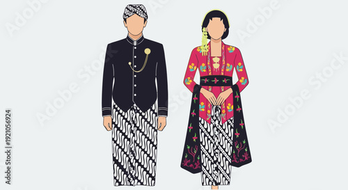Javanese Wedding Couple Traditional Attire Illustration