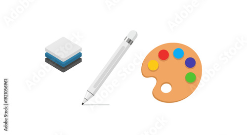 Paintbrush Pen and Palette with Colours.