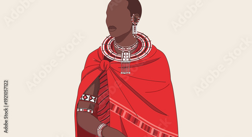 Maasai Woman in Traditional Red Attire and Jewelry, African Culture Portrait
