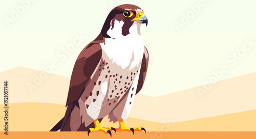 Majestic Falcon Perched on a Branch in a Desert Landscape