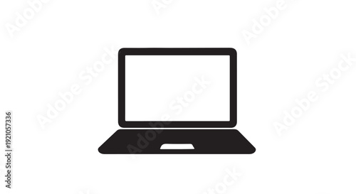 Laptop Computer Silhouette in Simple Flat Design with Blank Screen on White Background for Technology Illustration