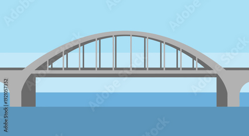 Modern Arch Bridge Over Blue Water, Minimalist Vector Illustration